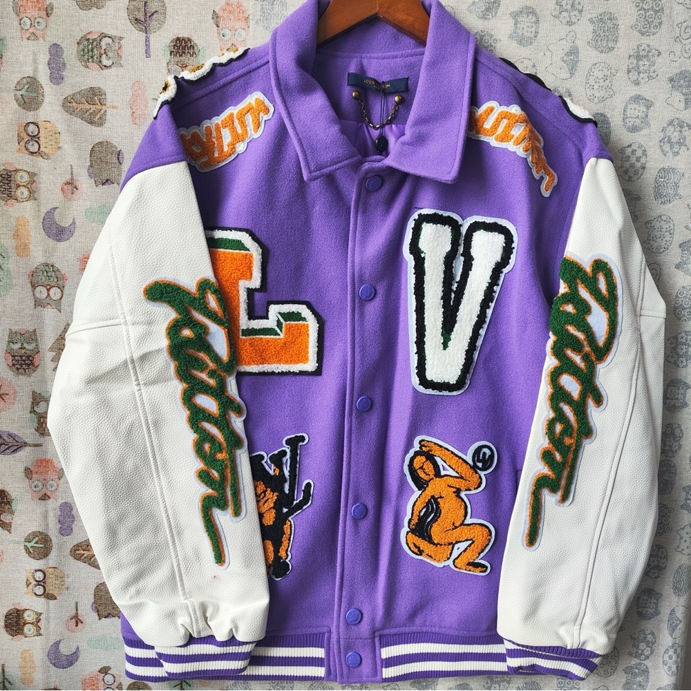 Louis Vuitton Playful Character Embroidered Wool Varsity Coat
